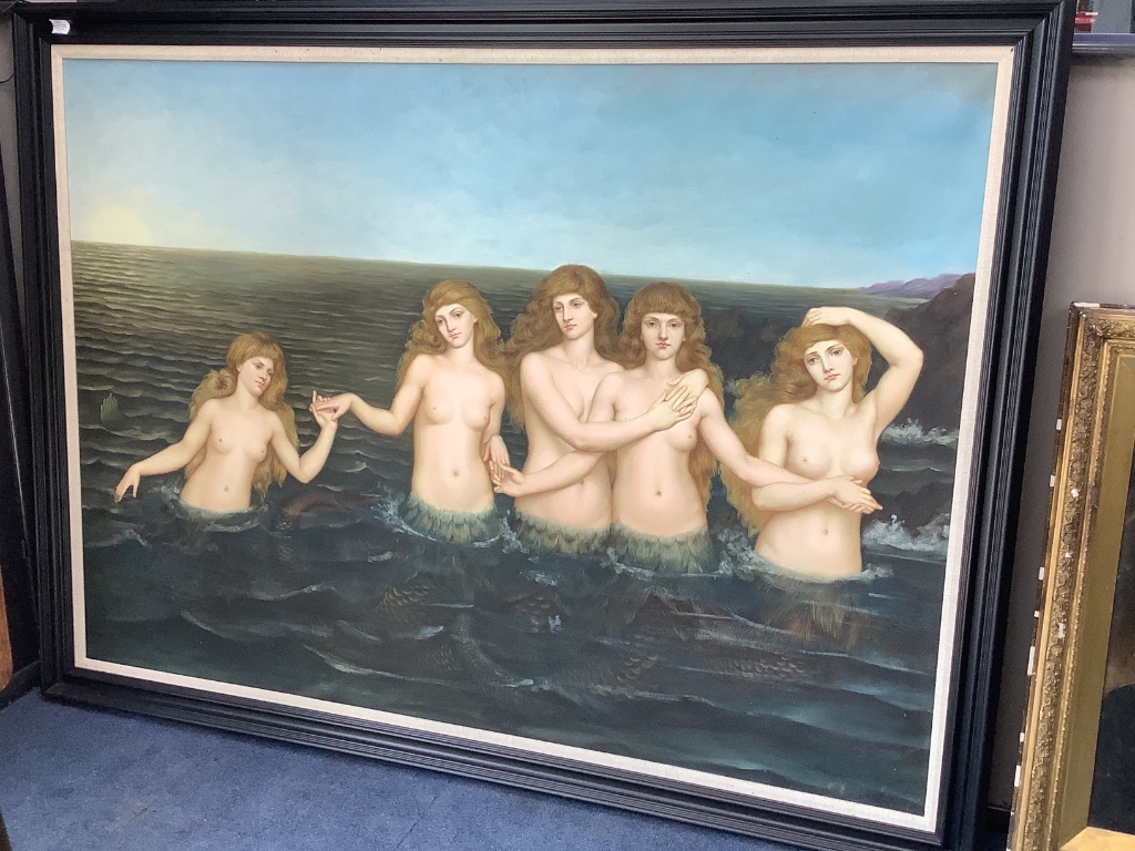 After Evelyn de Morgan, oil on canvas, The Sea Maidens, 125 x 178cm